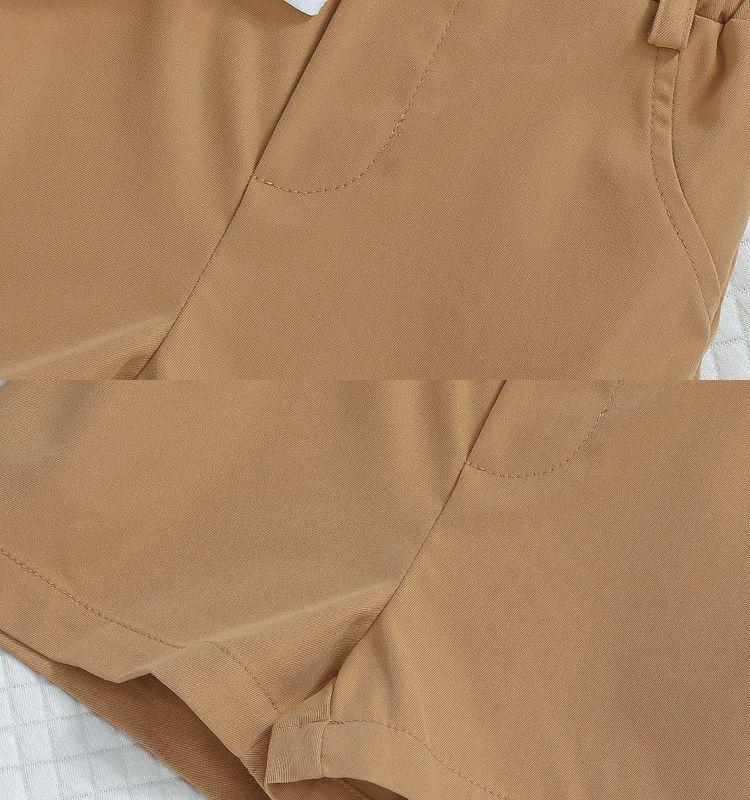 Boys' White Stripe Short-Sleeve Shirt & Khaki Shorts Set (2025 Spring/Summer Collection)