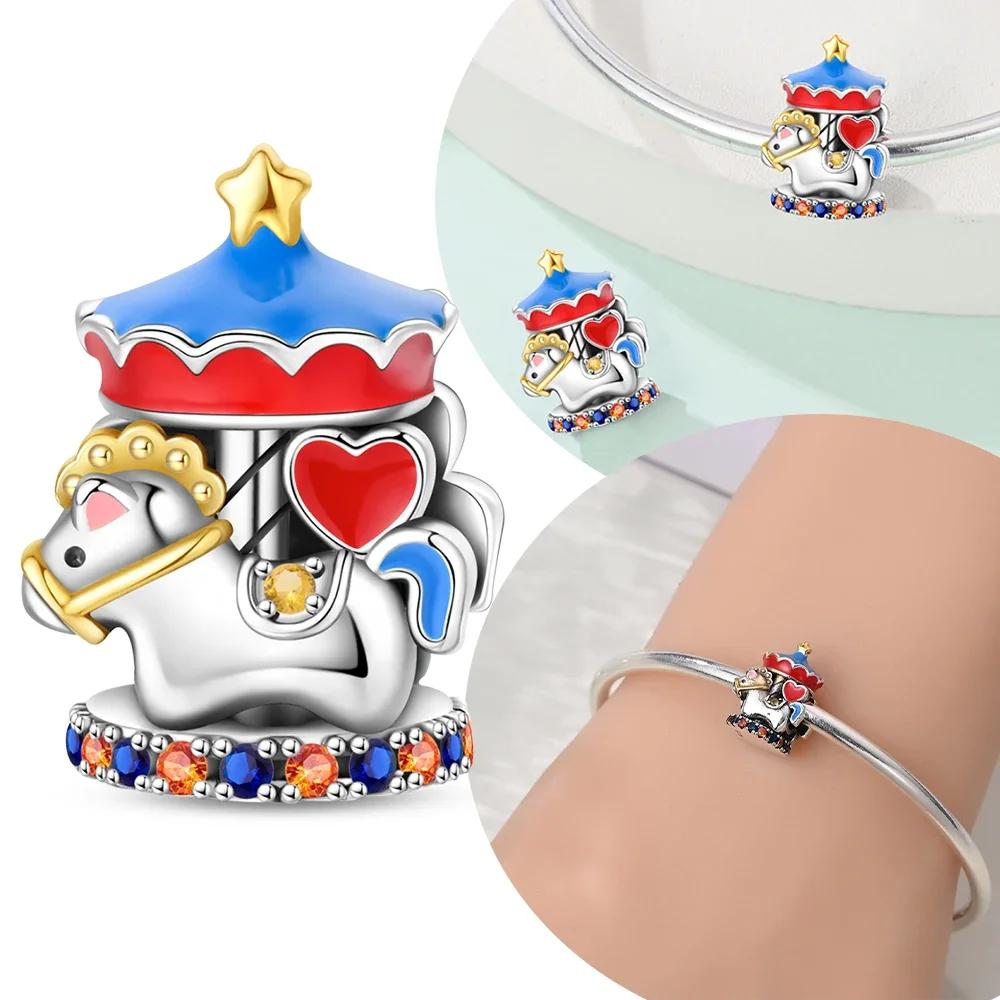 

Original Amusement Park White Horses Bead Fit Bracelet Copper Charms Jewelry Diy Child Gift Bracelet Children S Day