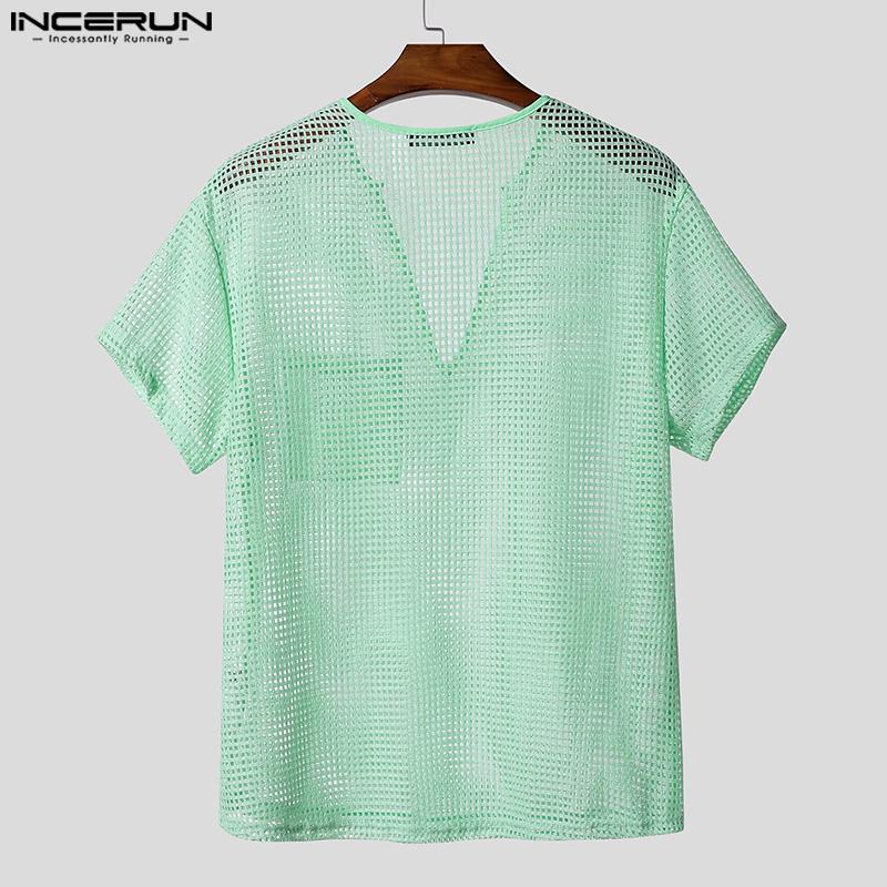 INCERUN Męskie Koszulki z Krótkim Rękawem z Siateczki Przezroczyste Puste Plażowe Top