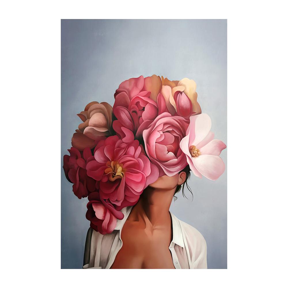 Nordic Flowers Head Woman Canvas Paintings On the Wall Art Posters And Prints Feather Girls Wall Pictures Home Decoration