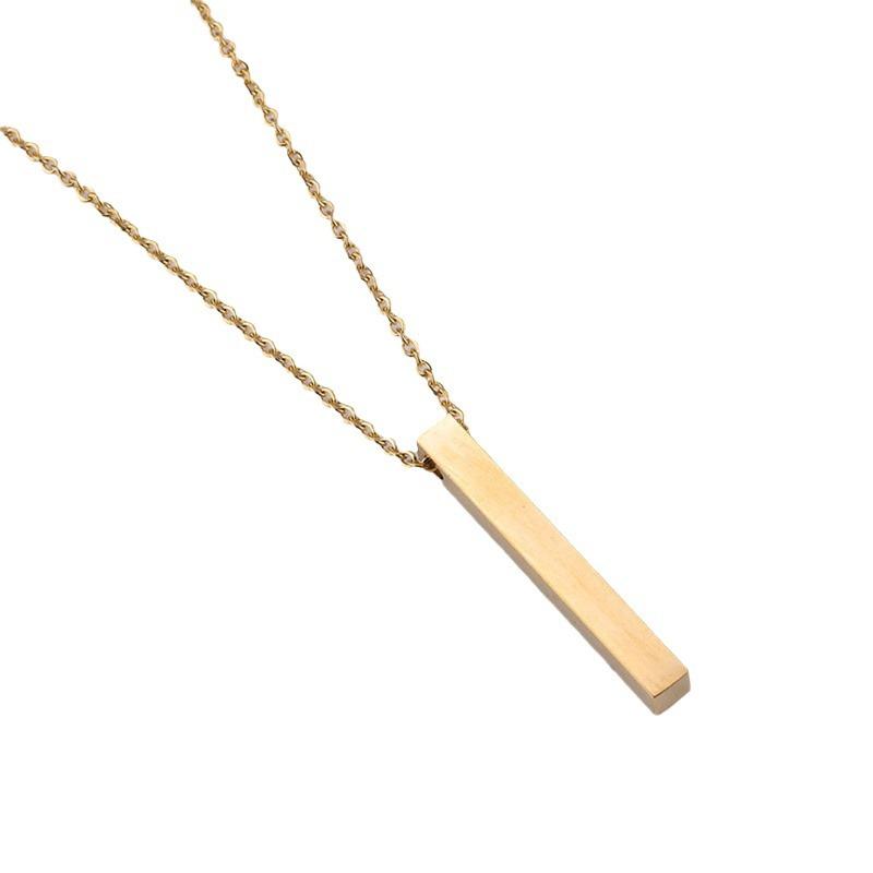 Minimalist Luxe Pierced Square Bar Pendant Glossy Textured Long Necklace