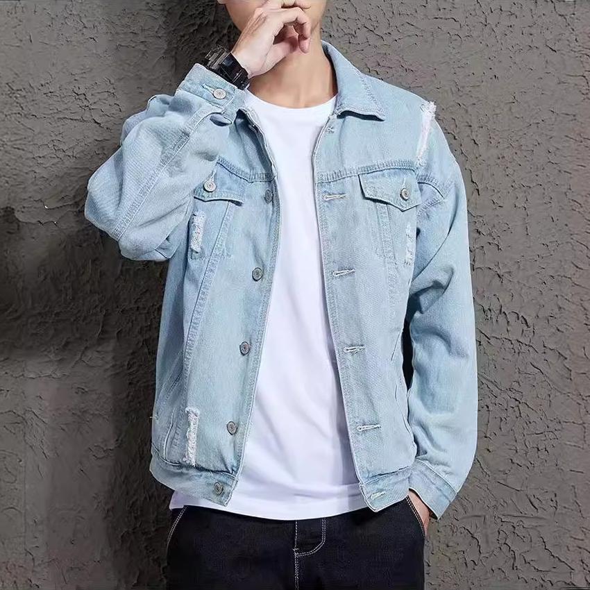 

Danmo Spring and Autumn Teenagers Denim Loose Casual Trend Large Size Jacket Male / Fashion Jacket Men XS світло-синій колір
