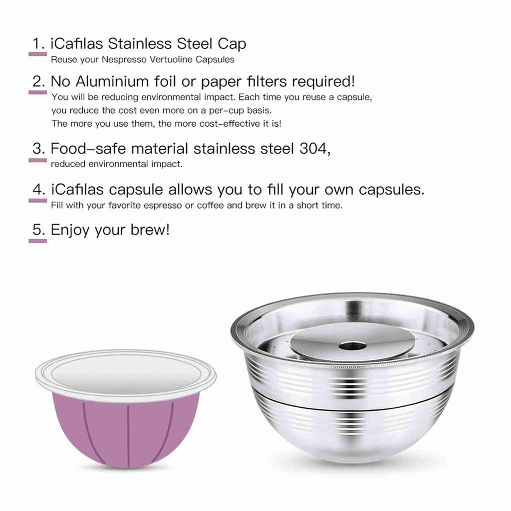 Stainless Steel Coffee Capsule Set Reusable Coffee Capsule Cup Filter with Powder Tamper Spoon Brush