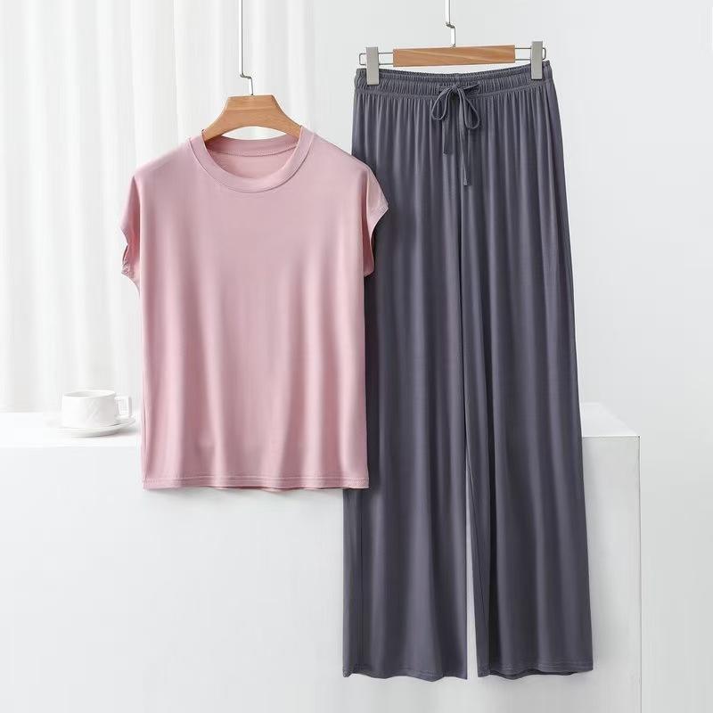 Modal Cotton Loose Home Wear Set, Women's Summer Thin Pajamas and Pajama Pants Two-piece Set, Comfortable and Casual, Can Be Worn Outside