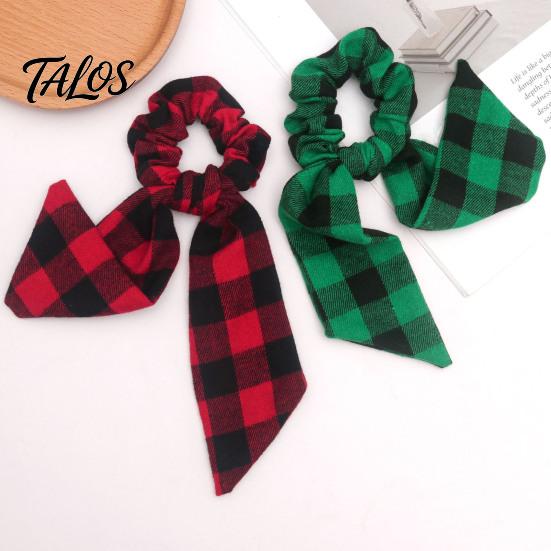 Plaid Ribbon Hair Ties Christmas Bow Ties, Elastic Scrunchies for Women and Festive Decorations Girls, Red or Green Checkered Ponytail Holder Holiday