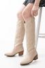 Women Modern Stylish Fashion Boots Faux Leather Suede Black Leather Embroidered Medieval Cowboy Long Boots