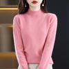 Women's Cashmere Knit Sweater - 2023 Autumn/Winter, Half-High Neck, Slimming Fit, Solid Color Pullover