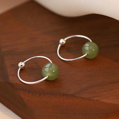 PONYKISS  Sterling Silver Mini Hotan Jade Bead Round Hoop Earrings for Women Minimalist Fine  Trendy Accessories