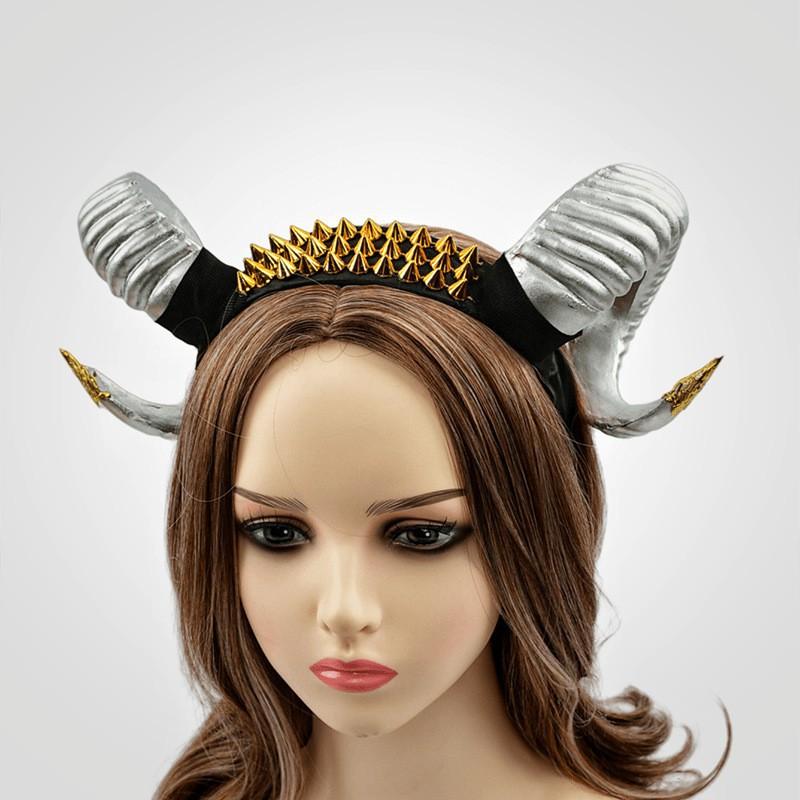 

Horn Antlers Cos Headband Wide Christmas Halloween Easter Exaggerated Headwear Rivets Multicoloured Selection срібний