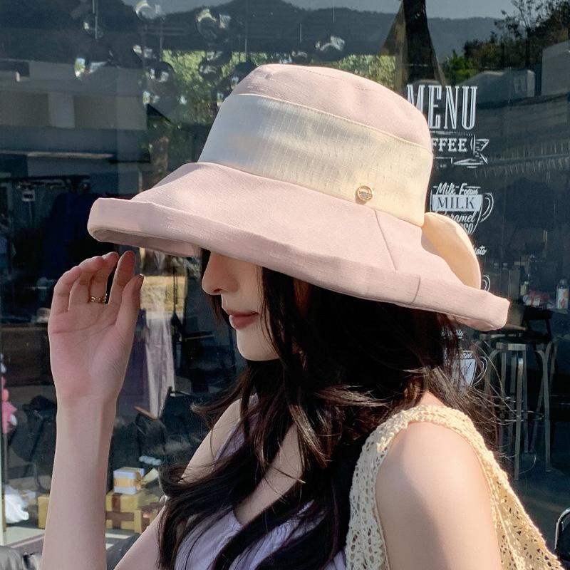 Spring and summer big brim sun hat children versatile fashion bow bucket hat outdoor travel sun protection hat