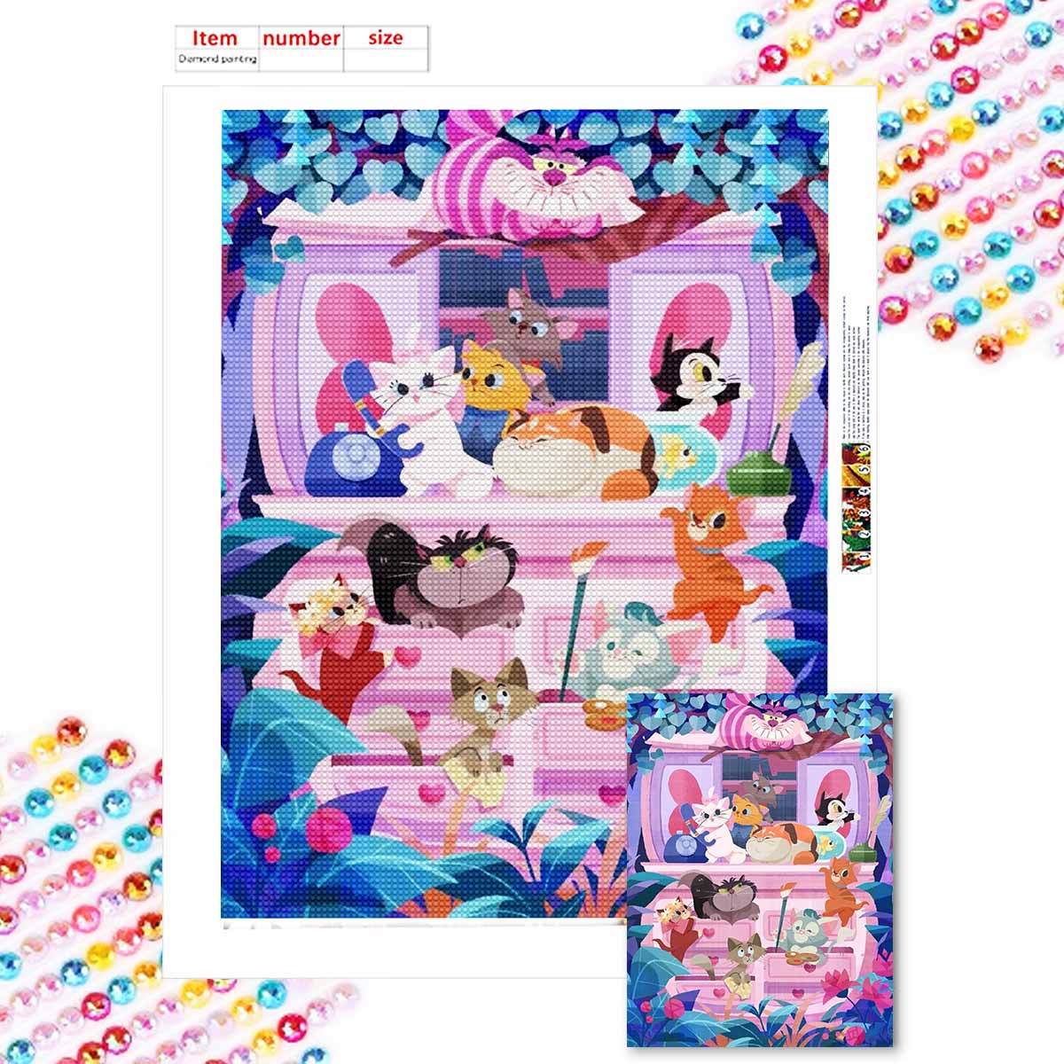 

5D Diy Diamond Painting Cute Little Cats Full Drill Rhinestones Mosaic Embroidery Handmade Products Home Decor Gift Round 20x30cm