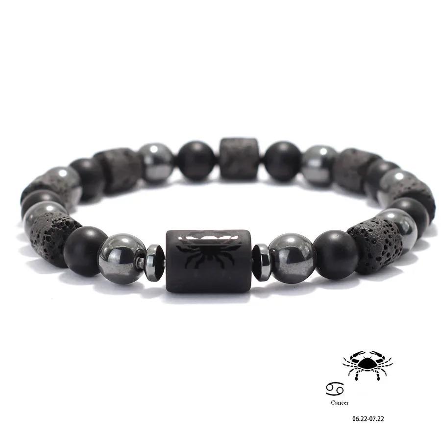 Pulsera Única Doce Constelaciones Hombres Mujeres Roca Volcánica Natural Ónix Hematita Cuentas Curativa Pulsera Ocio Pareja Joyas