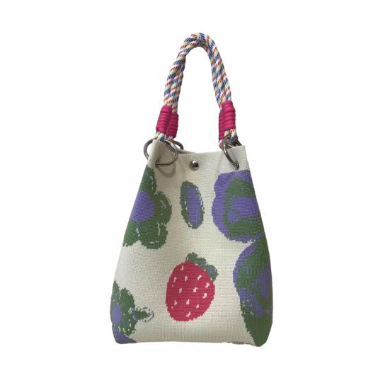 Girls Knitted Handbag Butterfly Flower Bucket Bag Casual Wrist Bag Knitted Purse for Shopping Beach Travel Daily Outings