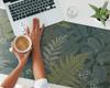 Elegant Decorative Desk Mat with Forest Leaves and Butterflies 120x60 Cm