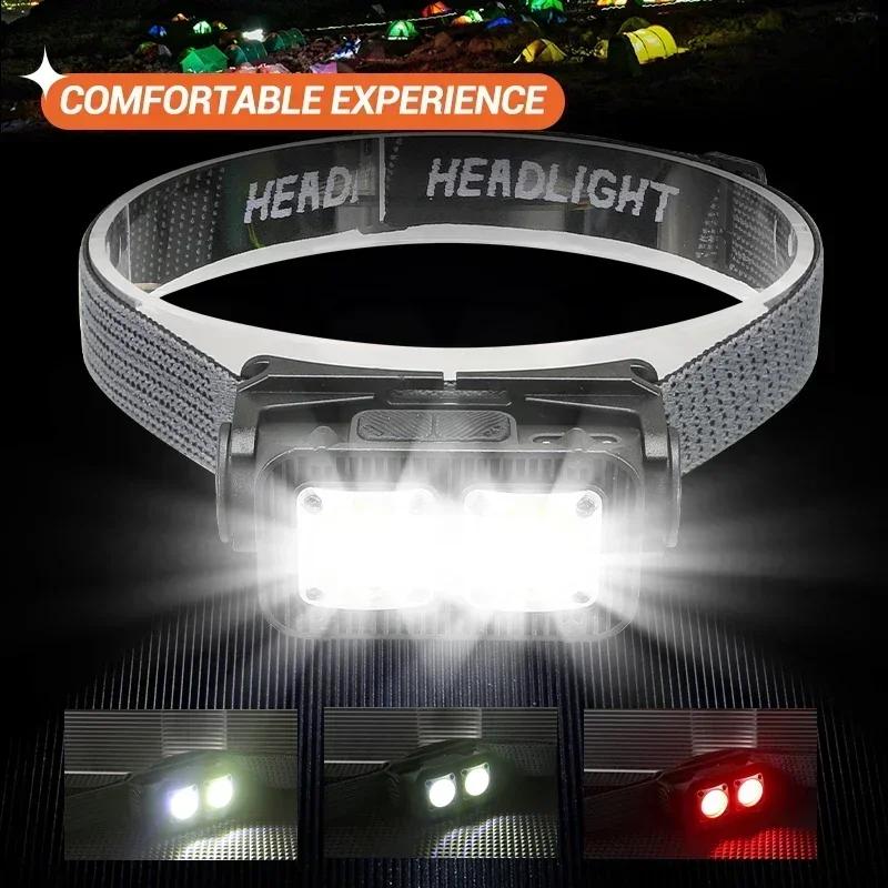 Powerful Smart Motion Sensor COB Headlamp 3 Modes Type-C Rechargeable Headlight Outdoor Waterproof Head Lamp Built-in Battery