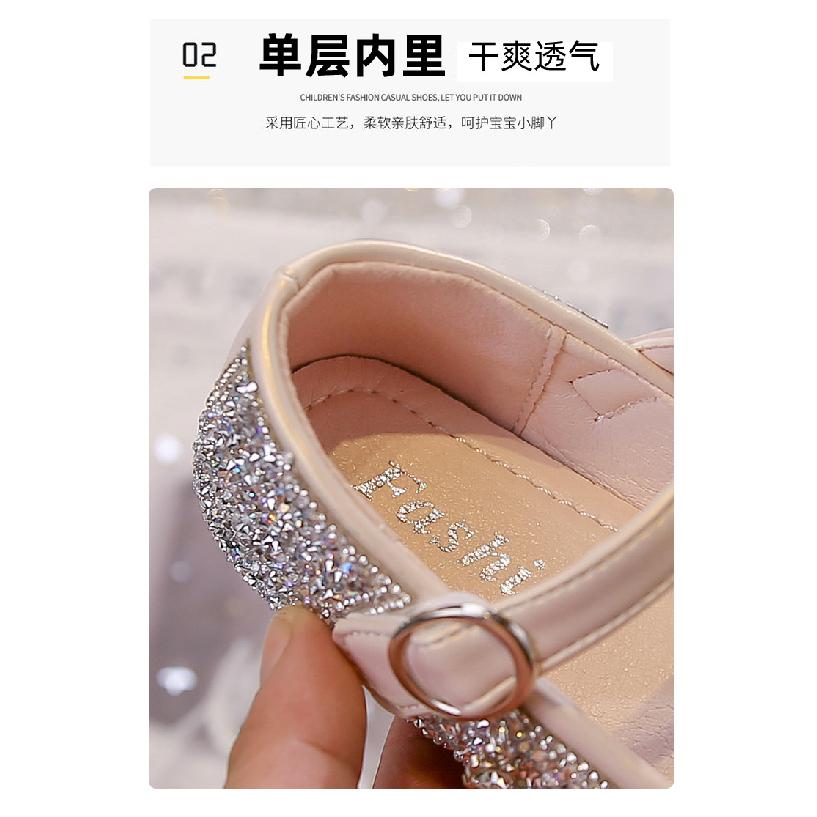 Girls' Rhinestone Crystal Princess Shoes2026Spring and Autumn Rhinestone Butterfly Cute Bow Solid Color Performance Shoes