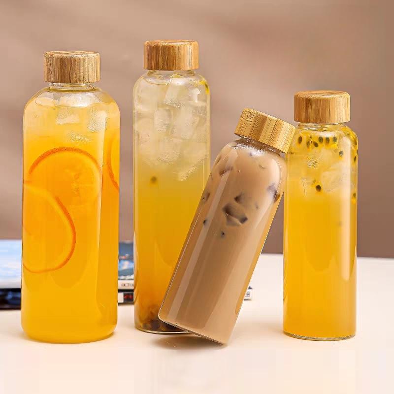 1pc Borosilicate Glass Bottle with Stainless Steel Lid & Bamboo Lid - Leak-Proof High-Temp Resistant Drink Container Glass Jar