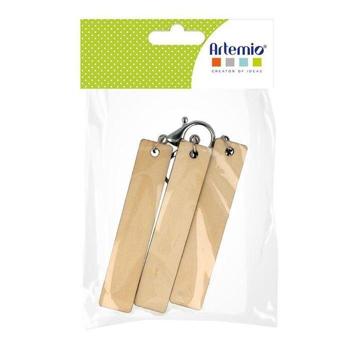 Porte-clés - ARTEMIO - Rectangulaire - Bois - 2 x 10 cm - 3 pcs