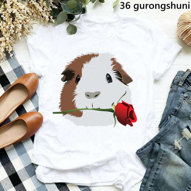 Cute Watercolor Guinea Pig Trendy Cotton Printed Mens And Womens Fashion Round Neck Tshirt Summer New Personalized Tshirt