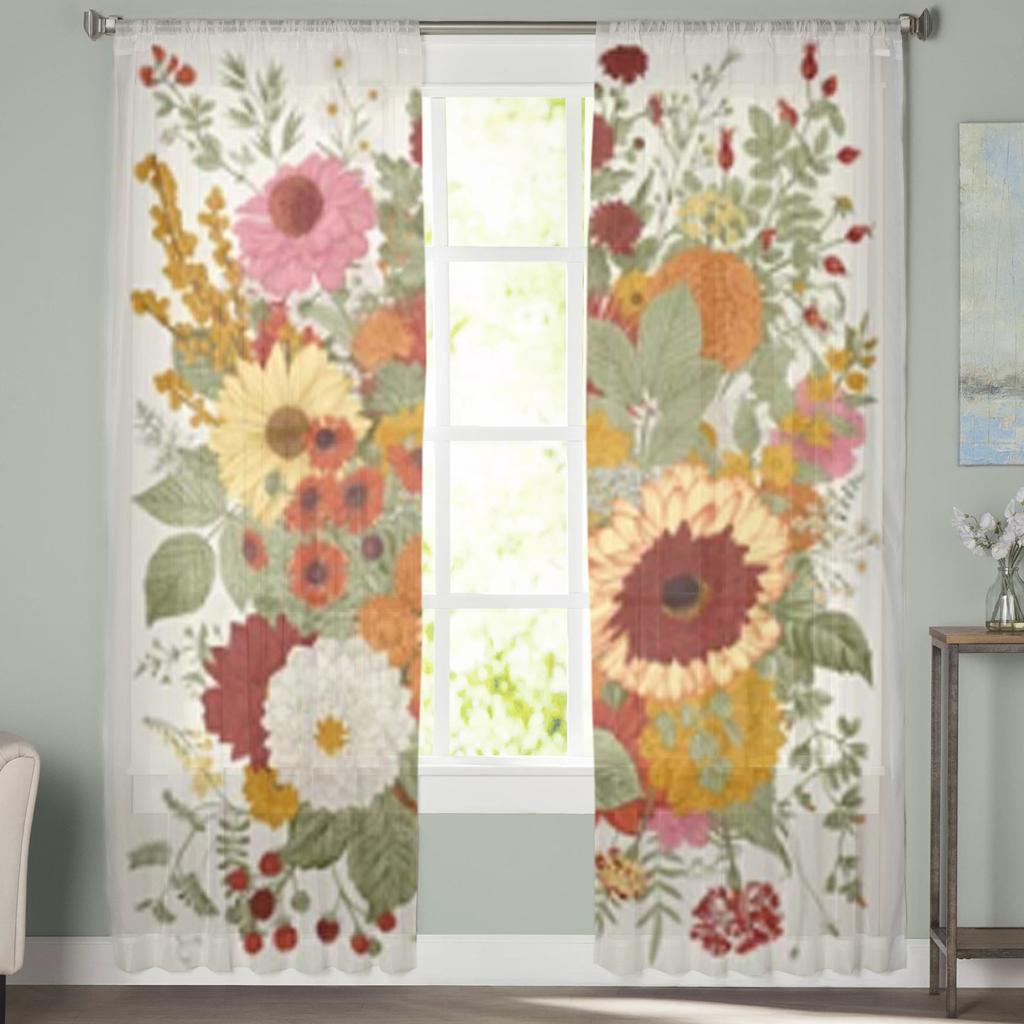Herbststrauß Blumen Transparente Vorhänge für Wohnzimmerfenster Transparenter Voile Tüllvorhang Schlafzimmer Vorhänge Heimdeko