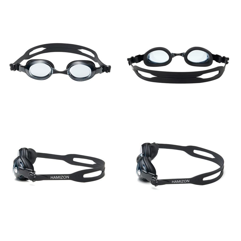 HAMIZON Swimming Goggles with Prescription 3 Nose Nose and Case Included Lenses, Anti-Fog, Sizes, Strap, Clip, Earplugs, (-1.5)