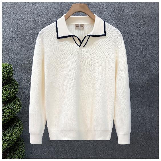 Korean Style Fashion Brand Rhombus Jacquard Lapel Polo Shirt Ruan Handsome Bottoming Long-Sleeved Sweater Hong Kong Style New