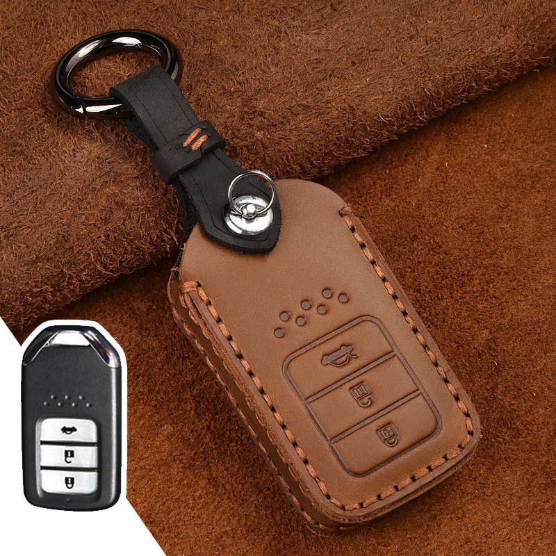 Leather Smart Remote Car Key Case Cover For Honda Vezel City Civic Jazz Brv Br-V Hrv Key Case 2Btn Car Accessories