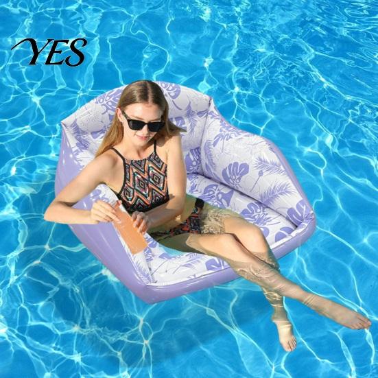 Inflatable Water Chair Pool Lounge with Cup Holder, Tropical Leaf Print Blow-up Float Holder Sofa for Adults, Swimming Party Beach Lake Essentials