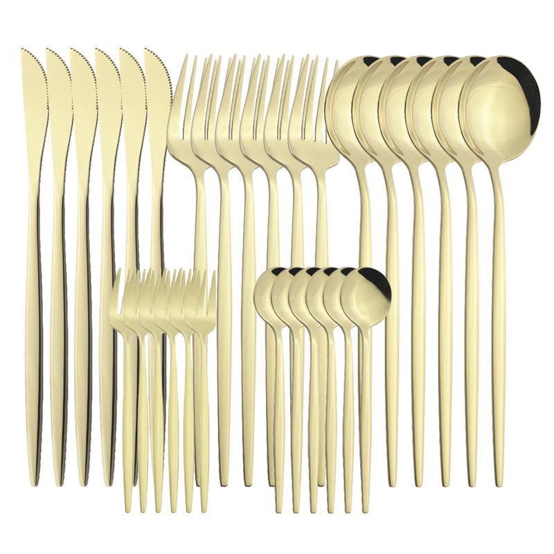 30Pcs Matte Gold Black Handle Tableware Set Stainless Steel Dinnerware Knife Fork Spoon Western Flatware Wedding Cutlery Set