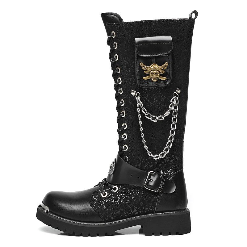 Men`S Knee High Skull Motorcycle Boots