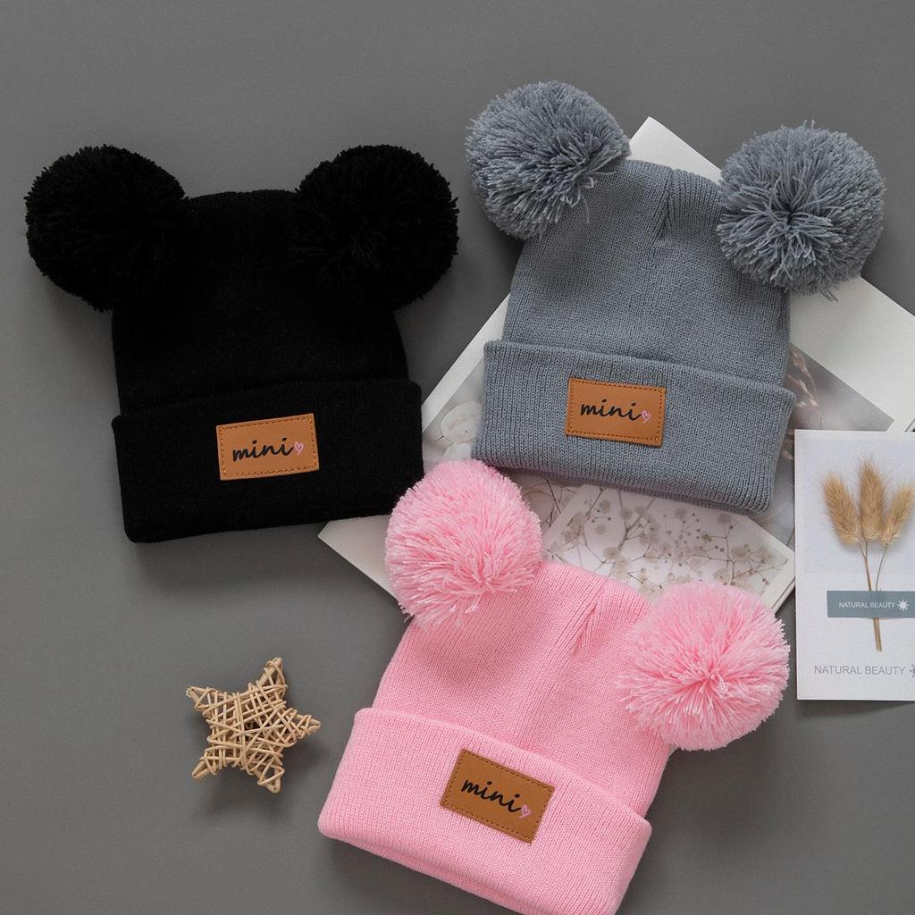 3pcs Kids Knitted Bonnet Bebe Newborn Baby Hat Pompom Cute Winter Hat for Boys Girls Children Warm Beanie Cap 0-3Y