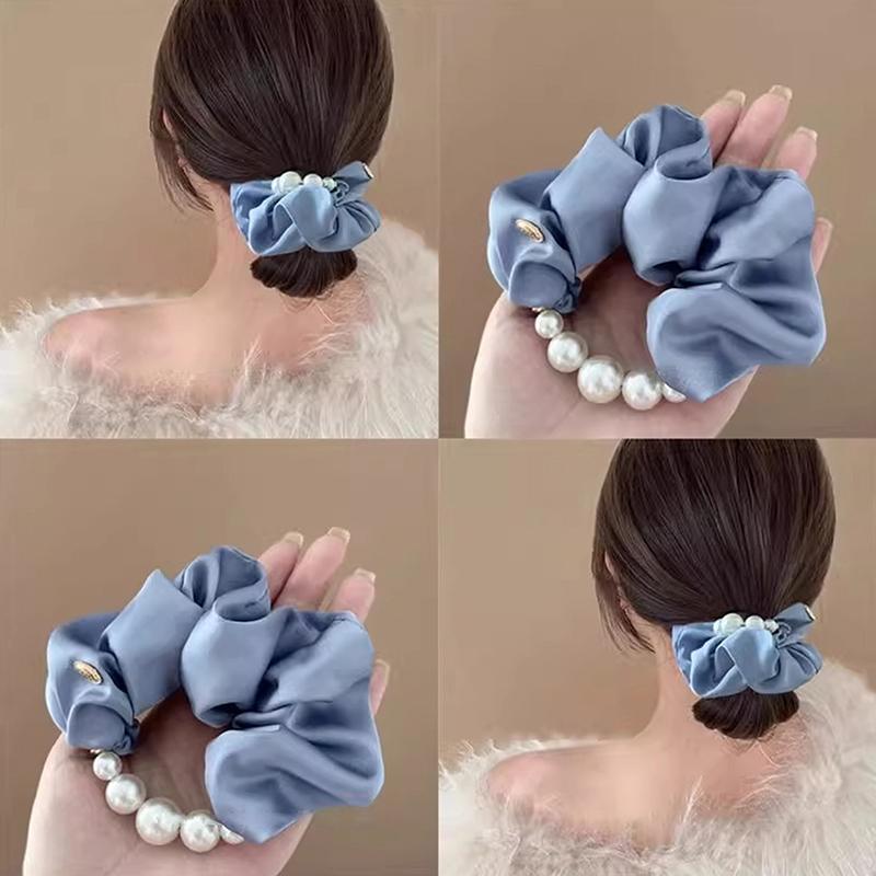 Elegant Pearls Large Scrunchie Hair Band For Women Sweet Hair Ornament Elastics Ponytail Holders Hair Tie Hair Accessories