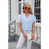 Spring Summer New Solid Color V-neck Short Sleeve Loose Casual Chiffon Blouse For Cross-border Women