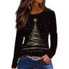 Women's Fashion Casual Slit Hem Round Neck Long Sleeve Loose Christmas Printed T-Shirt Ladies Top
