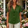 Women Cotton Linen Short Sleeve V Neck Shirt Loose Fit Blouse Ruffle Trim Casual Top Summer Wear