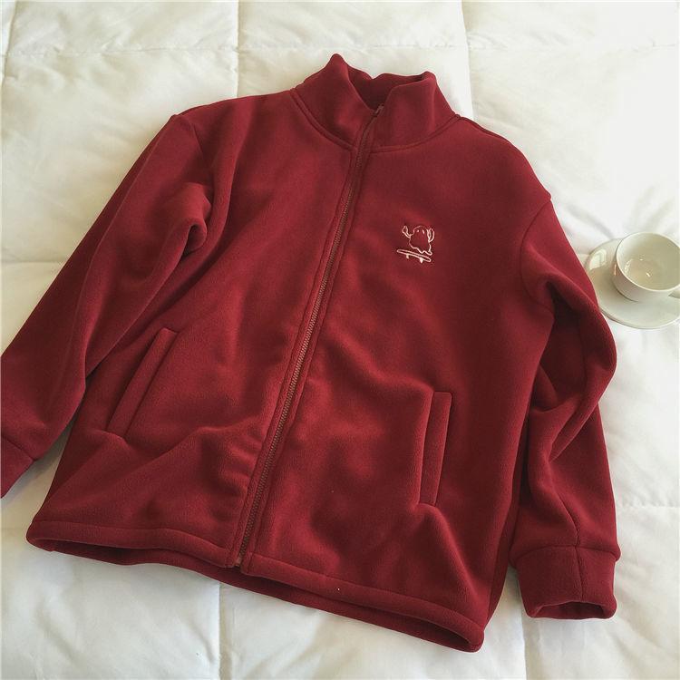 Autumn Winter Fleece Zipper Sweatshirt Jacket Women Clothing Embroidery Coats Warm Long Sleeve Cardigan Sport Outdoor Sweatshirt