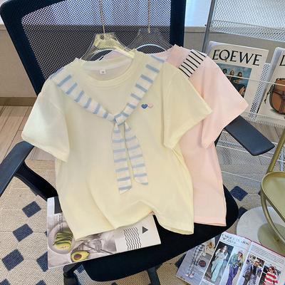 Girls Summer Preppy Loose Short Sleeve T Shirt With Shawl Middle Big Kids Versatile Chic Top