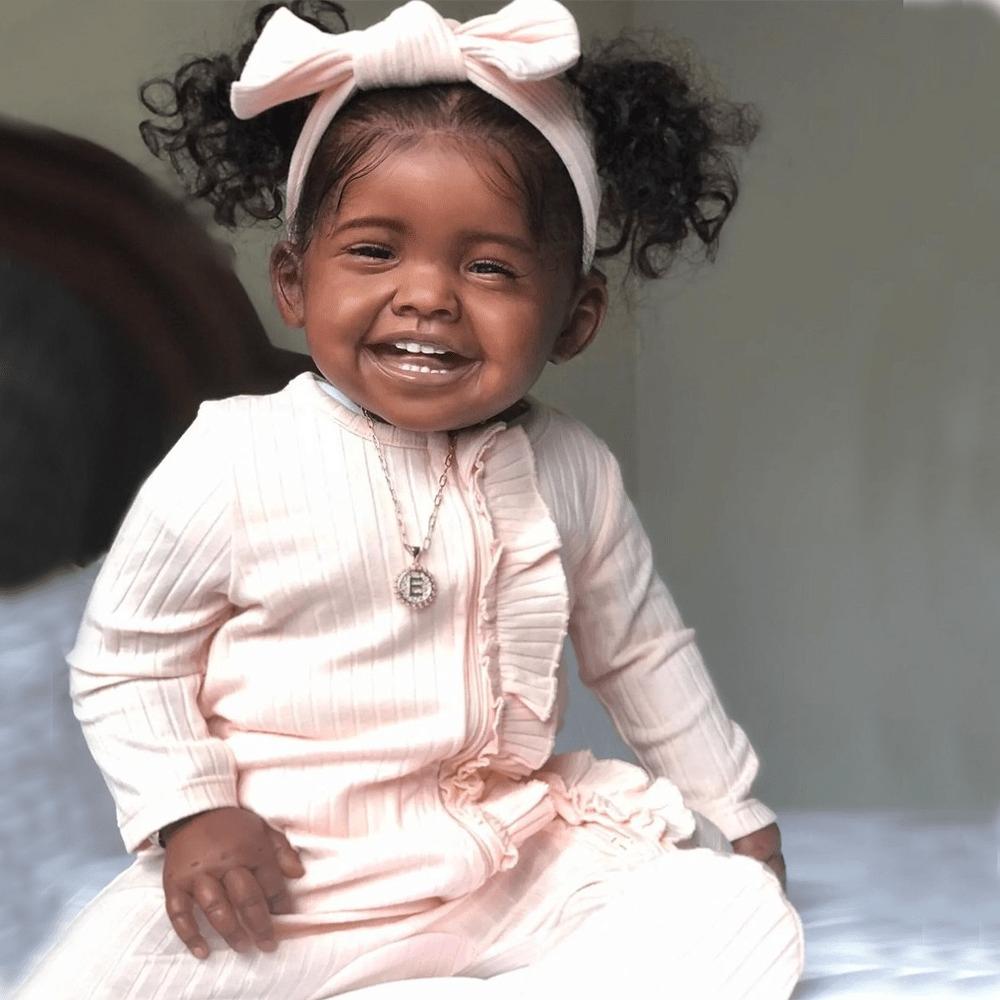 

BZDOLL 60cm 24inch Soft Vinyl Reborn Baby Girl Doll Black Skin, Cloth Body Princess Toddler Newborn Bebe Artist Collection Toy for Kids Birthday Gift cloth body doll