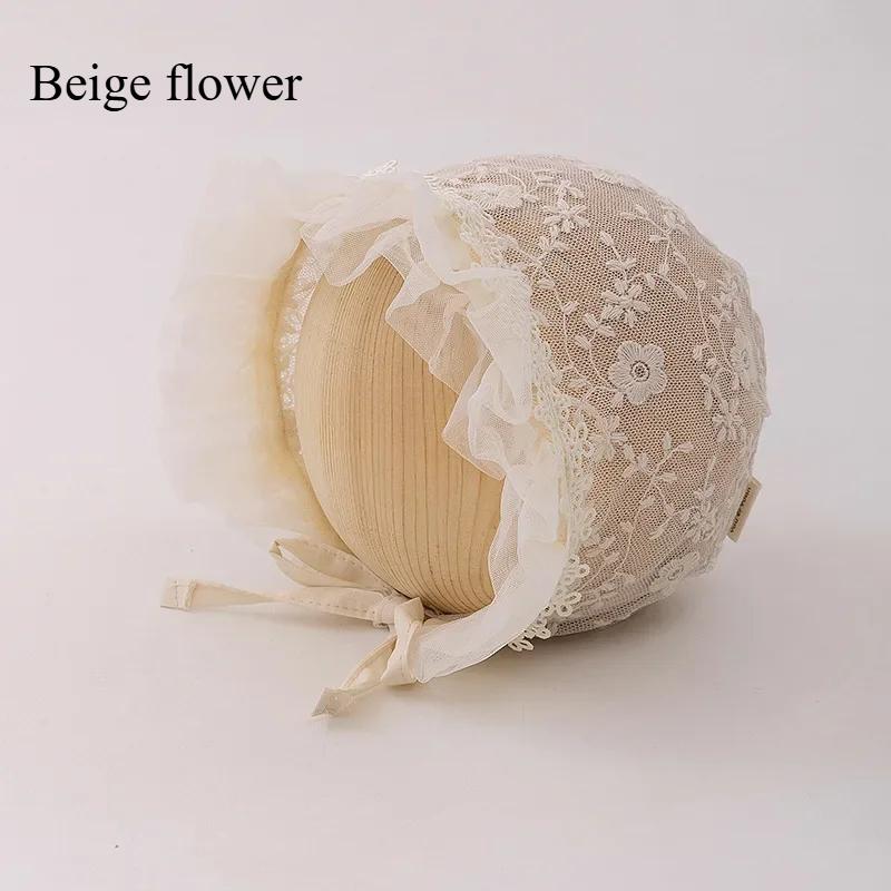 Korean Princess Beanie for Baby Girl Mesh Gauze Embroidery Floral Ruffle Newborn Photography Props Infanr Hat