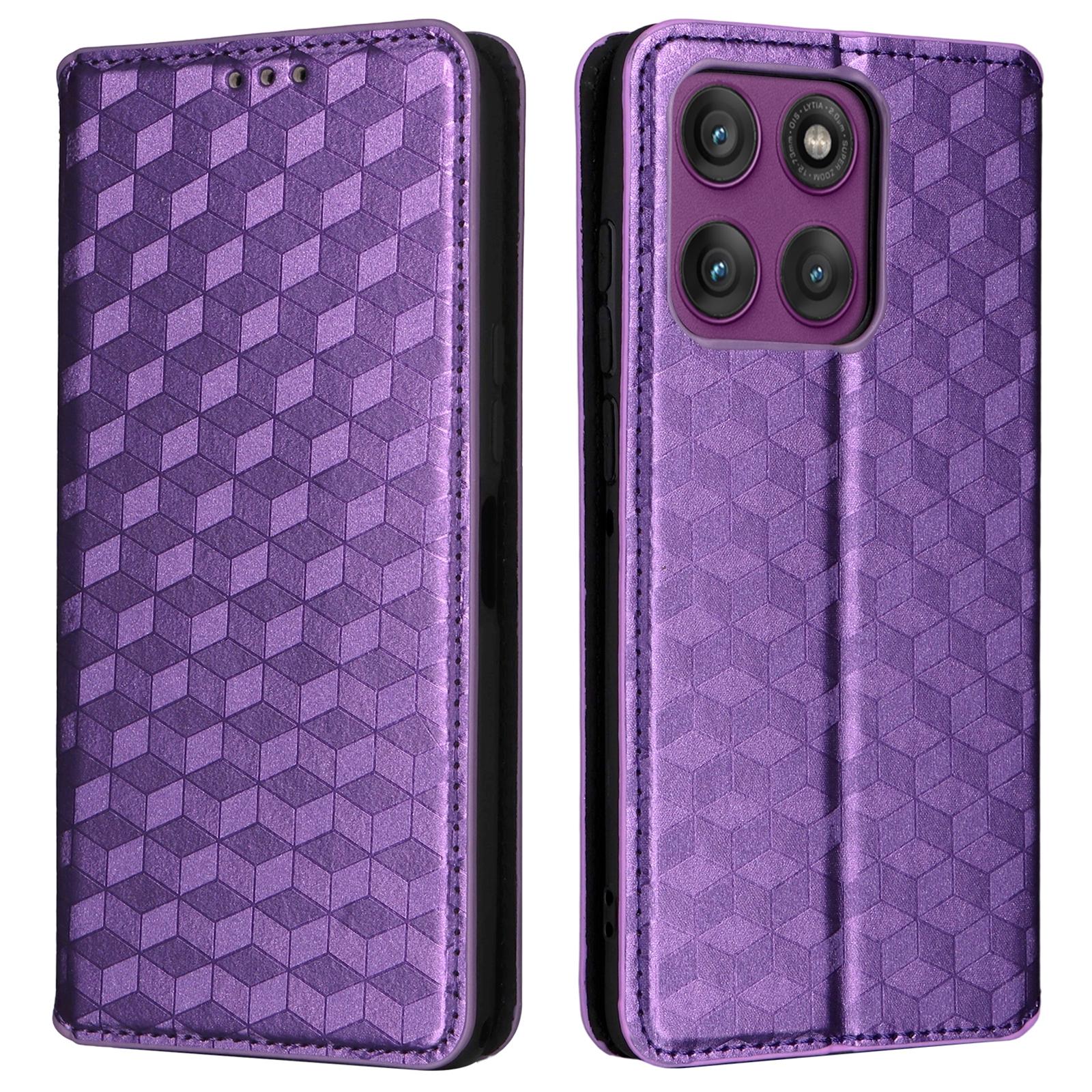 

For Motorola Edge 60 Pro 5G Case Wallet Rhombus Imprinted Leather Phone Cover Purple