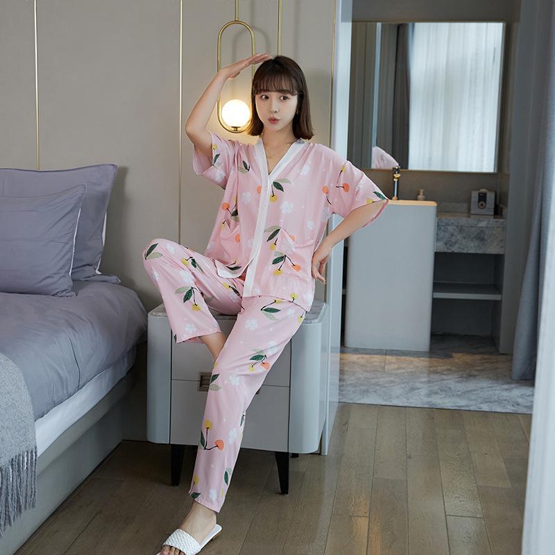 Cotton and silk pajamas women's spring and autumn short-sleeved trousers set summer thin Internet celebrity large size high-end loungewear
