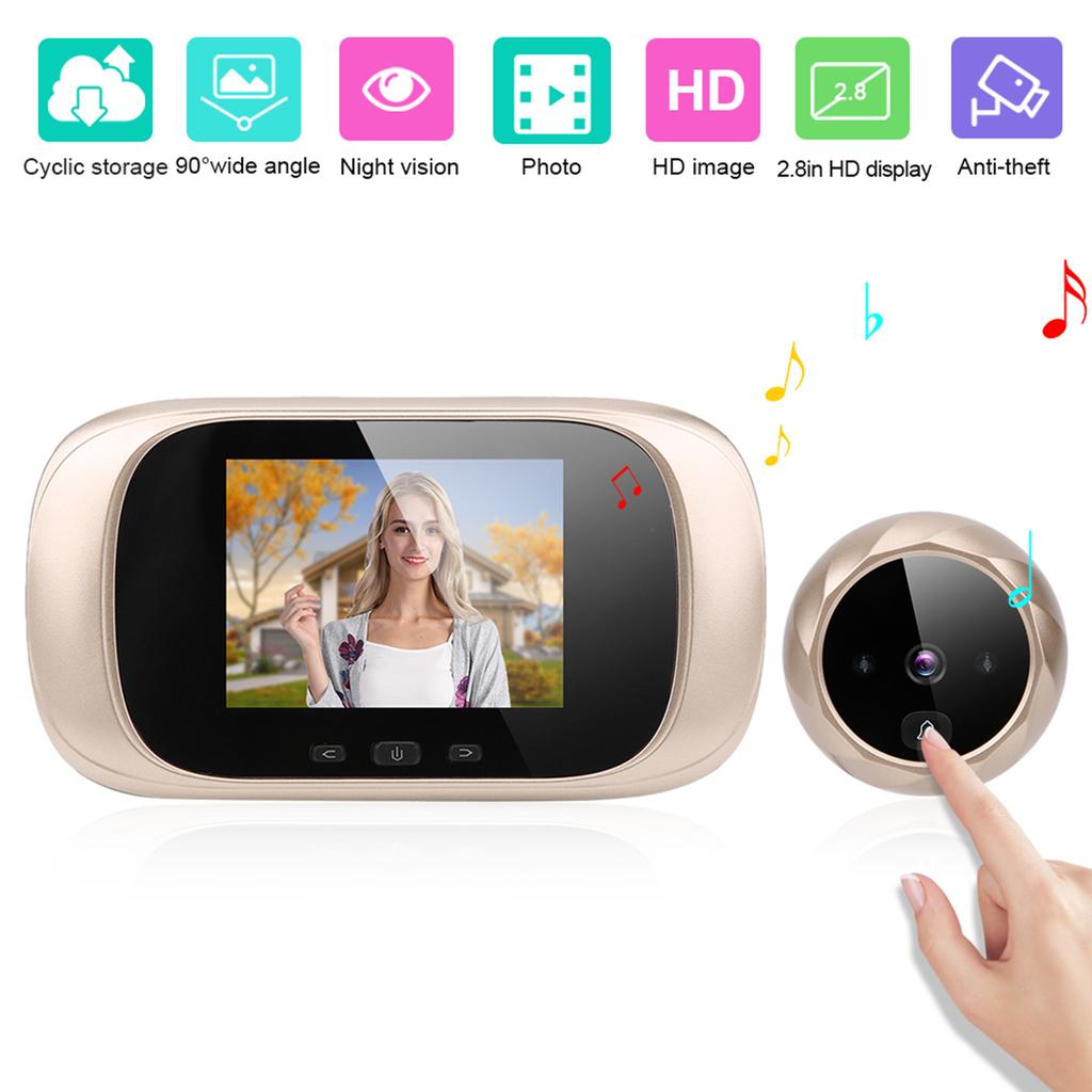 Visor de Porta Visual LCD TFT de 2,8 polegadas Visão Noturna IR Câmera de Armazenamento Cíclico Campainha Ding Dong Controle de Acesso Inteligente