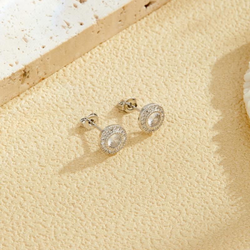 New Fashion Shiny Zirconia Inlaid Rose-shaped Stud Earrings Women's Trend Luxury Copper Earrings Birthday Party Jewellery Gifts