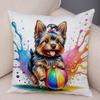 Adorable Watercolor Yorkshire Terrier Floral Bow Print Throw Pillow Cover Gentle Skin Touch Sofa Bedroom Household Decor Present