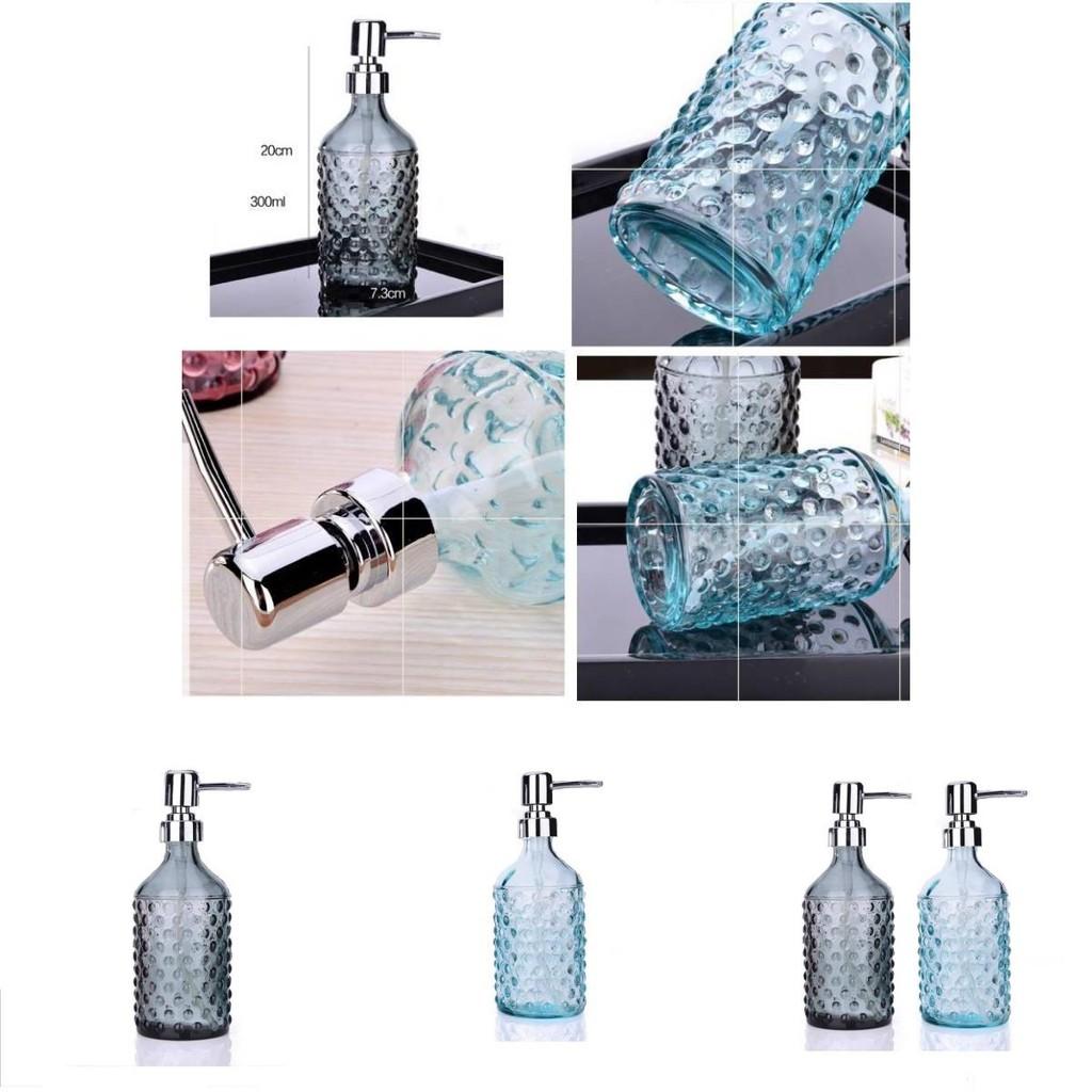 Modern Glass Hand Soap Dispenser 400ml With Pump And Decorative Embossed Design For Household