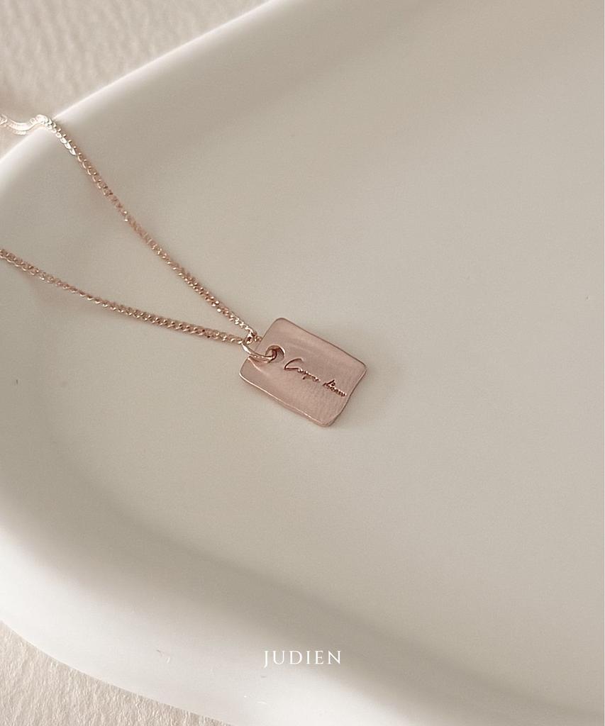 Judien 14K 18K Ini Square Matte Engraved Necklace (Type B)