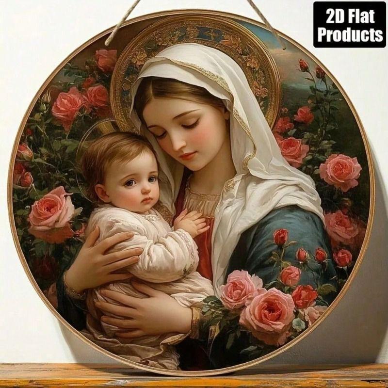 Metal Poster Virgin Mary Jesus Icon 8x8 Inch Religious Wall Art Home Decoration