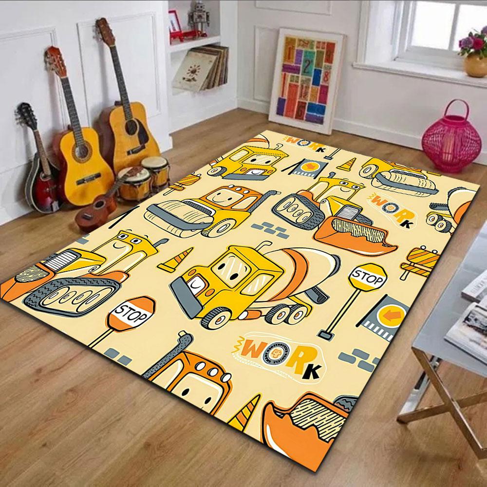 Cute Construction Vehicles Pattern Patterned Carpet, Non Slip Mat Suitable for Living Room and Bedroom Sofas
