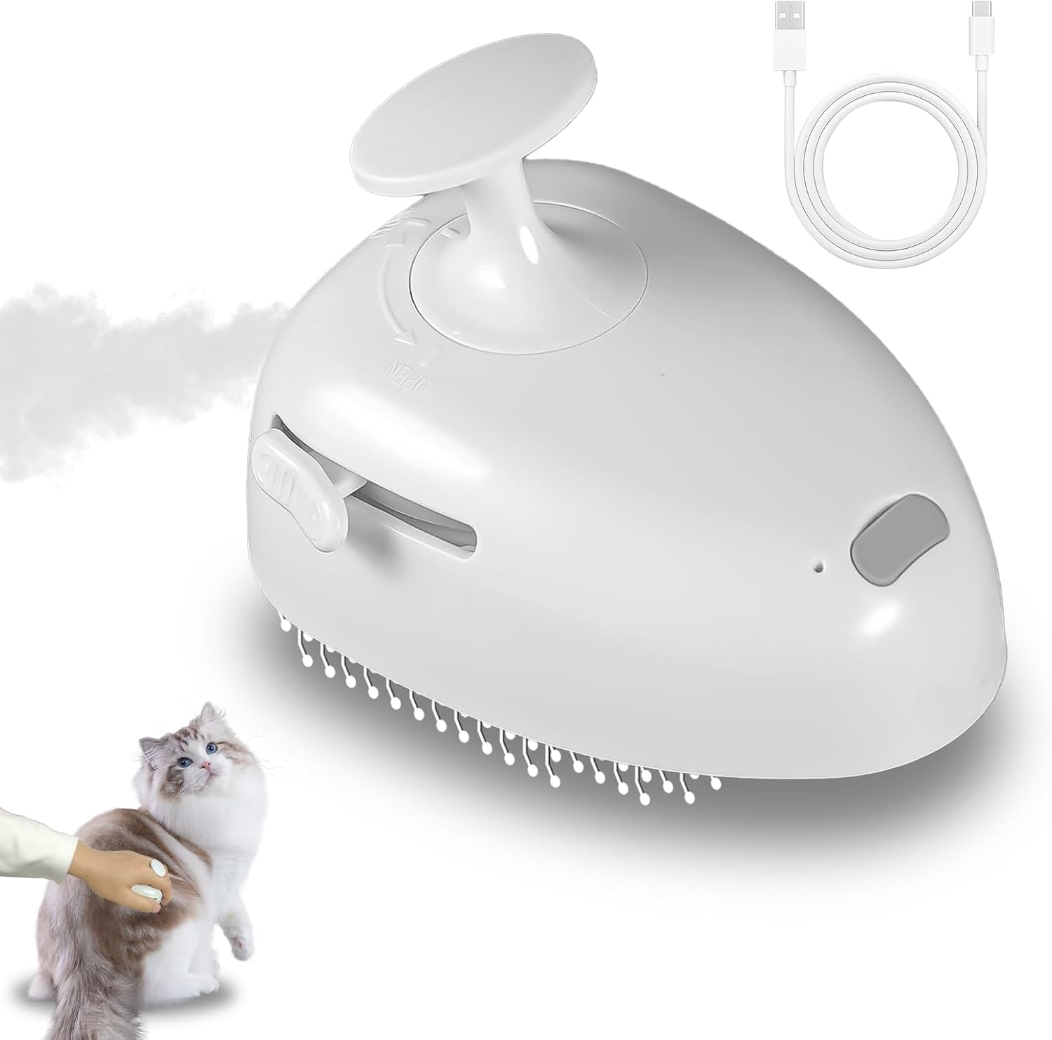 

Cool Mist Pet Grooming Brush USB Rechargeable for Cats and Dogs to Remove Loose Hair and Prevent Shedding белый