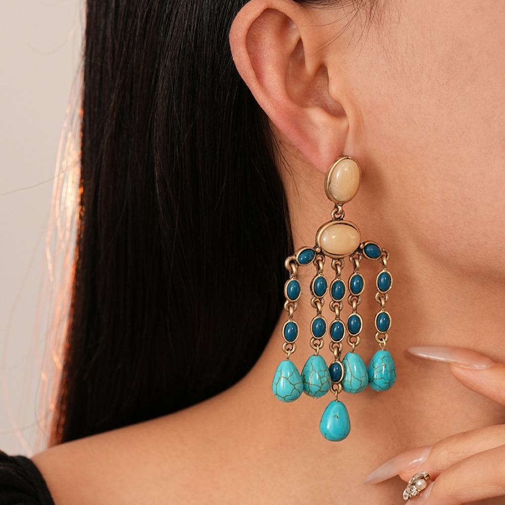 Turquoise Ethnic Style Tassel Earrings Bohemia Style Earrings Pendant  Beach
